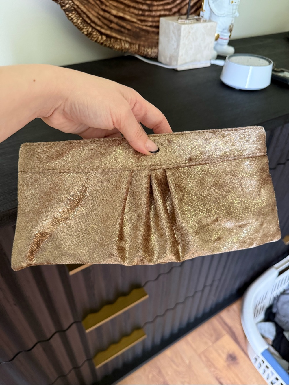 Gold Metallic Pleated Women’s Clutch